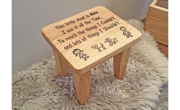 Solid Oak Engraved Stool